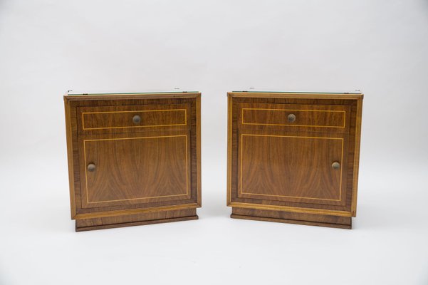 Art Deco Austrian Wood & Brass Nightstands, Set of 2-KQB-1161243