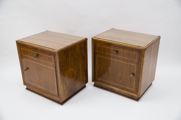 Art Deco Austrian Wood & Brass Nightstands, Set of 2-KQB-1161243