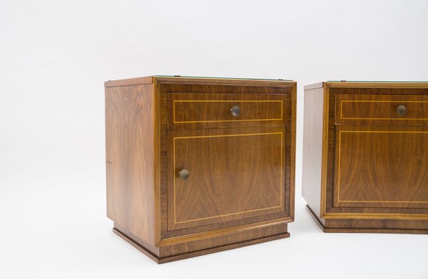 Art Deco Austrian Wood & Brass Nightstands, Set of 2-KQB-1161243