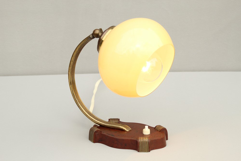 Art Deco Bakelite and Opal Glass Table Lamp, 1930s