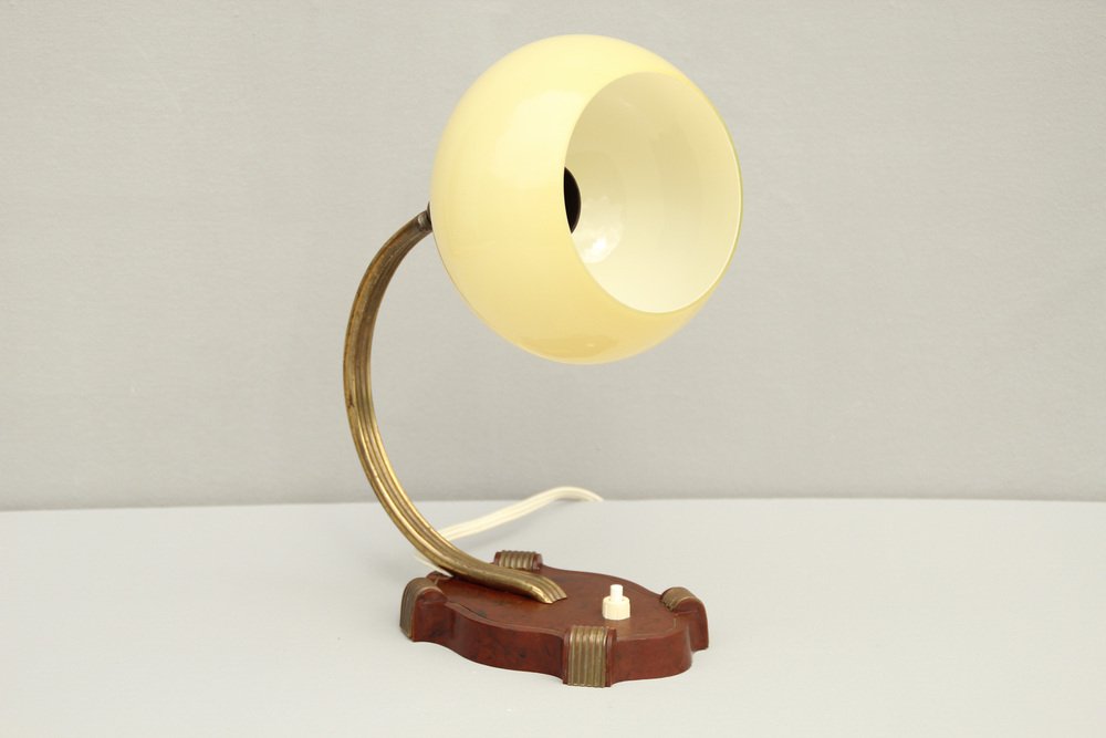 Art Deco Bakelite and Opal Glass Table Lamp, 1930s