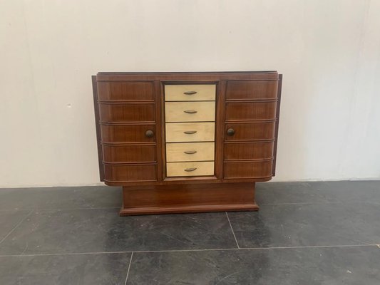 Art Deco Bar Cabinet in Rosewood and Parchment with Top in Black Glass-IJR-997864