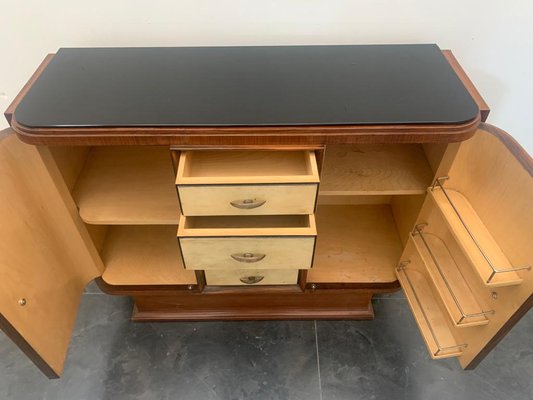 Art Deco Bar Cabinet in Rosewood and Parchment with Top in Black Glass-IJR-997864