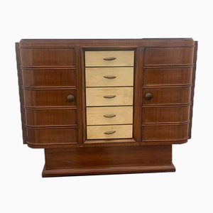 Art Deco Bar Cabinet in Rosewood and Parchment with Top in Black Glass-IJR-997864