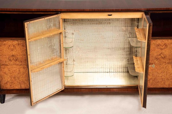 Art Deco Bar Cabinet Sideboard in Wood with Mirrored and Illuminated Interior, 1940s-XDW-1812152