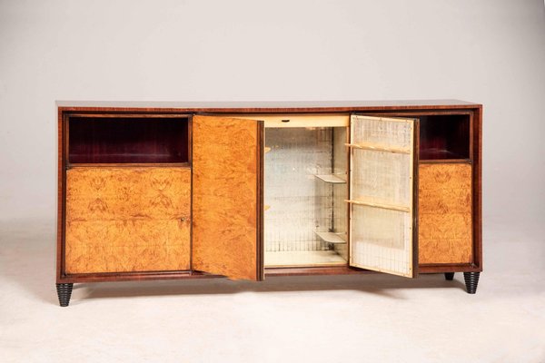 Art Deco Bar Cabinet Sideboard in Wood with Mirrored and Illuminated Interior, 1940s-XDW-1812152