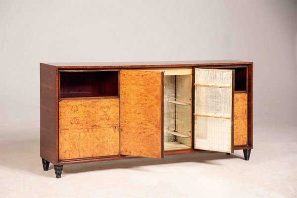 Art Deco Bar Cabinet Sideboard in Wood with Mirrored and Illuminated Interior, 1940s-XDW-1812152