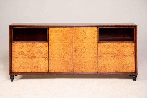 Art Deco Bar Cabinet Sideboard in Wood with Mirrored and Illuminated Interior, 1940s-XDW-1812152