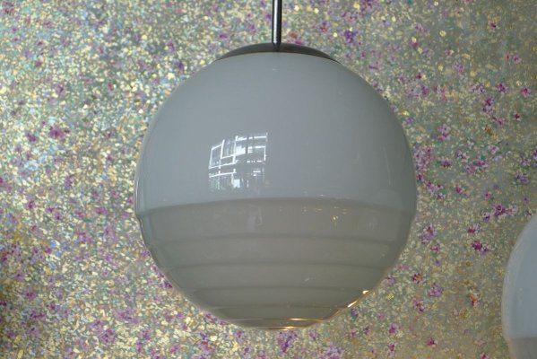 Art Deco Bauhaus Ball Ceiling Lamps in Satinized & Stepped Glass, 1940s, Set of 2-VRE-762423