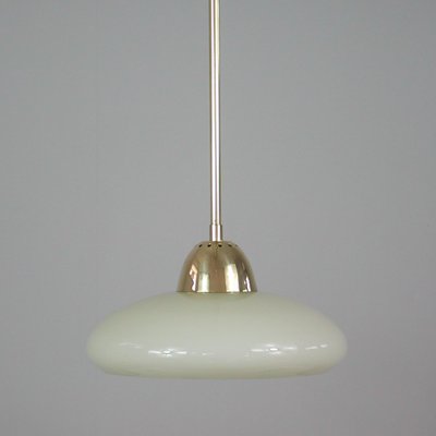 Art Deco Bauhaus Cream Opaline Glass and Brass Pendant, Germany, 1930s-OE-1290409