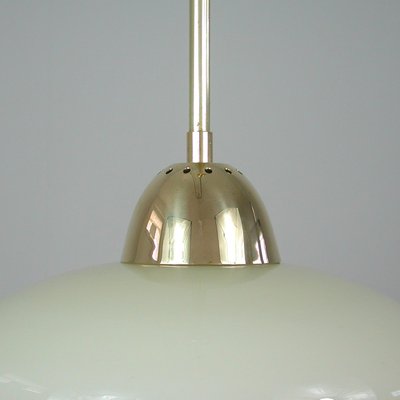 Art Deco Bauhaus Cream Opaline Glass and Brass Pendant, Germany, 1930s-OE-1290409