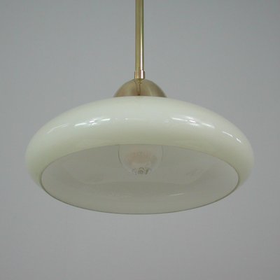 Art Deco Bauhaus Cream Opaline Glass and Brass Pendant, Germany, 1930s-OE-1290409