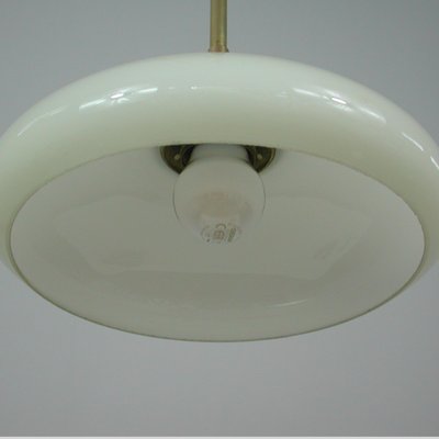 Art Deco Bauhaus Cream Opaline Glass and Brass Pendant, Germany, 1930s-OE-1290409