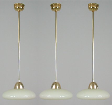 Art Deco Bauhaus Cream Opaline Glass and Brass Pendant, Germany, 1930s-OE-1290409