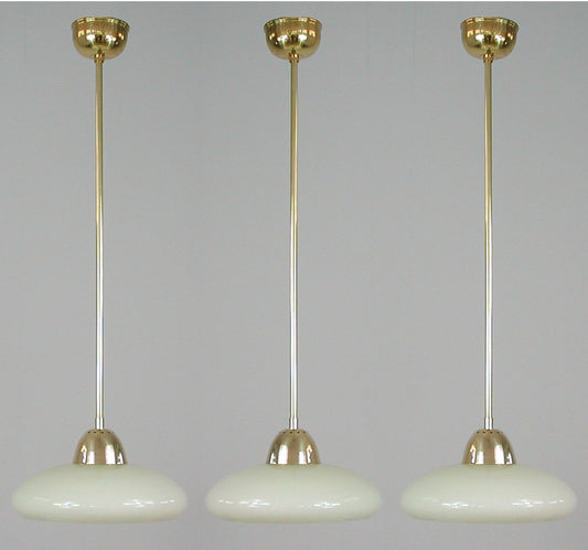 Art Deco Bauhaus Cream Opaline Glass and Brass Pendant, Germany, 1930s