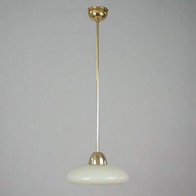 Art Deco Bauhaus Cream Opaline Glass and Brass Pendant, Germany, 1930s-OE-1290409