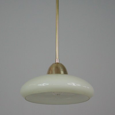 Art Deco Bauhaus Cream Opaline Glass and Brass Pendant, Germany, 1930s-OE-1290409