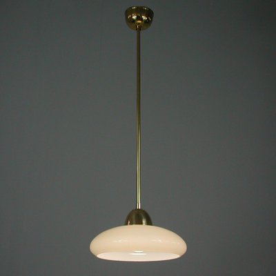 Art Deco Bauhaus Cream Opaline Glass and Brass Pendant, Germany, 1930s-OE-1290409