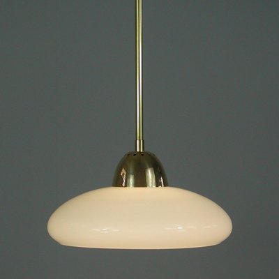 Art Deco Bauhaus Cream Opaline Glass and Brass Pendant, Germany, 1930s-OE-1290409