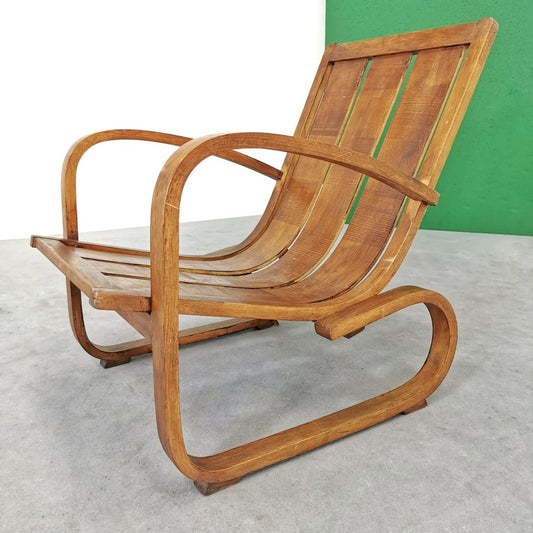 Art Deco Bauhaus Italian Rationalist Wooden Curve Chair, 1930s