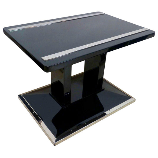 Art Deco Bauhaus Side Table in Black Lacquer & Chrome, Austria, 1920s