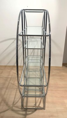 Art Deco Bauhaus Style Shelf in Chromed Steel and Glass, 1950s-NNB-853722