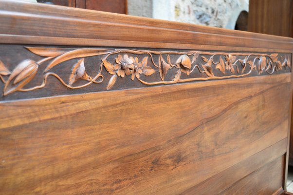 Art Deco Bedroom Set in Walnut Carved with Flowers, 1920s, Set of 5-XNH-1017659