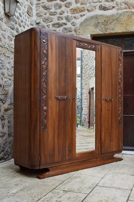 Art Deco Bedroom Set in Walnut Carved with Flowers, 1920s, Set of 5-XNH-1017659