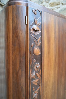 Art Deco Bedroom Set in Walnut Carved with Flowers, 1920s, Set of 5-XNH-1017659