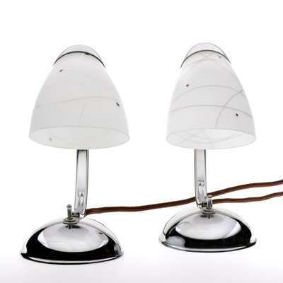 Art Deco Bedside Lamps in Chromed Glass by Josef Hurka for Napako, 1950s, Set of 2-QBR-998149