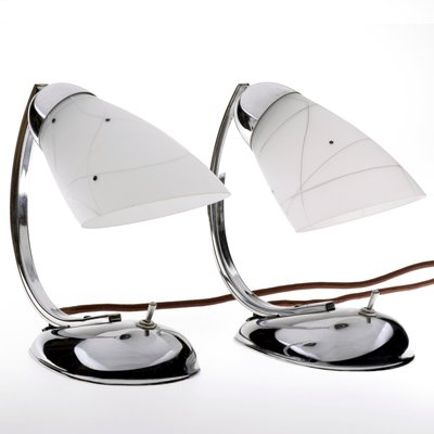 Art Deco Bedside Lamps in Chromed Glass by Josef Hurka for Napako, 1950s, Set of 2-QBR-998149