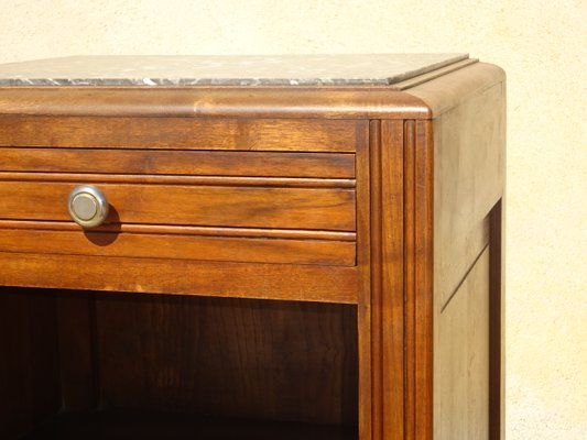 Art Deco Bedside Table in Walnut and Marble, 1930s-ABK-2040158