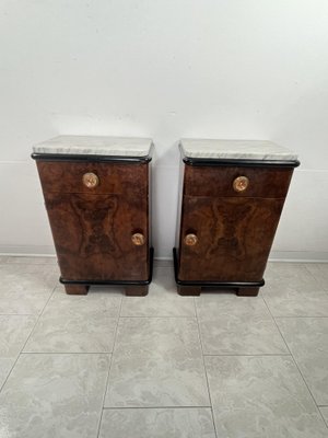 Art Deco Bedside Tables with Marble Tops, 1930s, Set of 2-YST-2020607