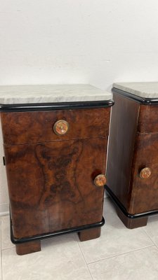 Art Deco Bedside Tables with Marble Tops, 1930s, Set of 2-YST-2020607