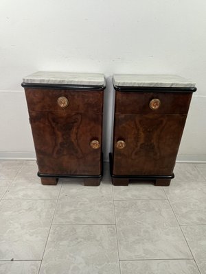 Art Deco Bedside Tables with Marble Tops, 1930s, Set of 2-YST-2020607