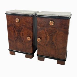 Art Deco Bedside Tables with Marble Tops, 1930s, Set of 2-YST-2020607