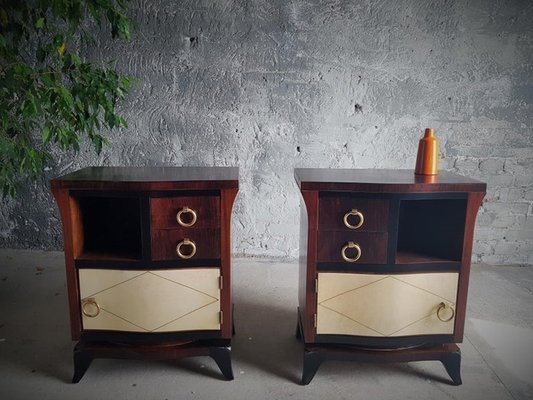 Art Deco Bedside Tables with Parchment Details, France, 1930s, Set of 2-POM-1421333