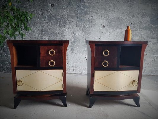 Art Deco Bedside Tables with Parchment Details, France, 1930s, Set of 2-POM-1421333