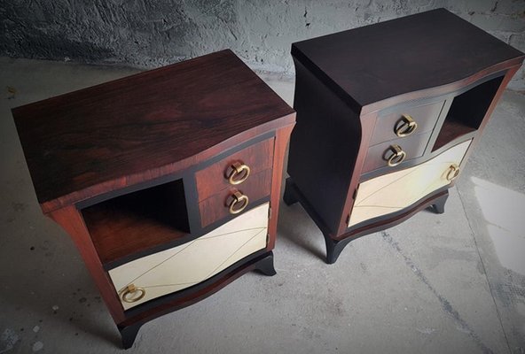 Art Deco Bedside Tables with Parchment Details, France, 1930s, Set of 2-POM-1421333