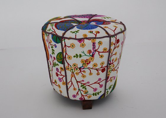 Art Deco Beech Pouf with Josef Frank Fabric, Vienna, 1930s-NB-1346019