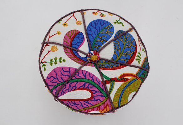 Art Deco Beech Pouf with Josef Frank Fabric, Vienna, 1930s-NB-1346019