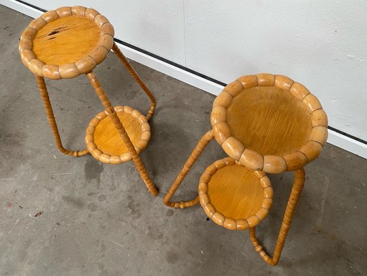 Art Deco Beech & Rattan Flower Stands, 1930s, Set of 2-GON-1395898