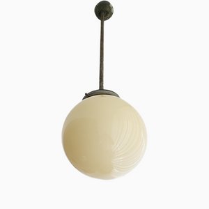 Art Deco Beige Opal Glass Hanging Lamp, 1940s-SCS-1100306