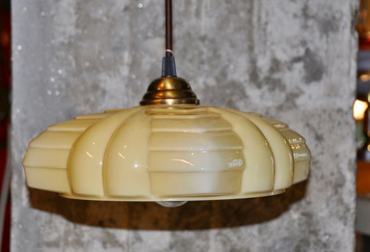 Art Deco Beige Opaline Pendant Lamp, 1920s