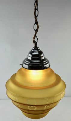 Art Deco Belgian Ceiling Lamp with Glass Shade, 1930s-MJY-1150430