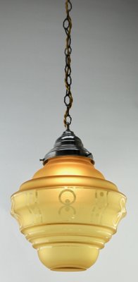 Art Deco Belgian Ceiling Lamp with Glass Shade, 1930s-MJY-1150430