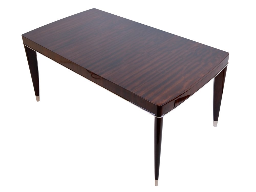 Art Deco Belgian Mahogany Dining Table in High Gloss Lacquer from De Coene Frères, 1930s