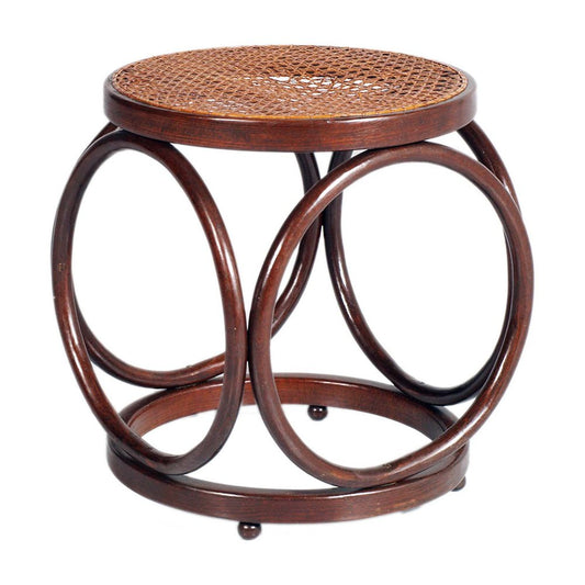 Art Deco Bentwood Stool with Rattan & Cane Top by Michael Thonet, 1930s