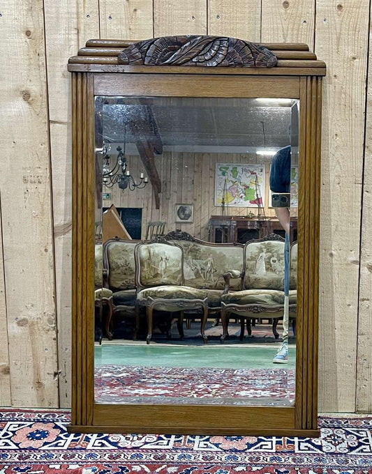 Art Deco Beveled Mirror in Oak