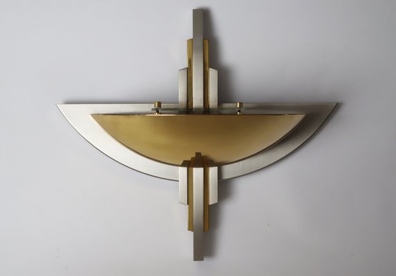 Art Deco Bicolor Wall Lamp in Brass and Chrome, 1980s-ESB-1814641